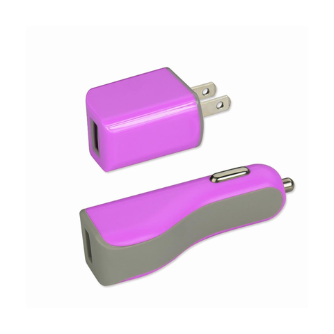 REIKO IPHONE SE/ 5S/ 5 1 AMP 3-IN-1 CAR CHARGER WALL ADAPTER WITH CABLE IN PURPLE