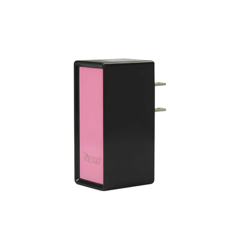 REIKO 2 AMP DUAL PORT WALL USB TRAVEL ADAPTER CHARGER IN PINK BLACK