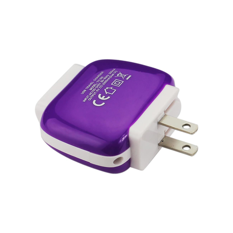 REIKO 2 AMP DUAL PORT WALL FOLDABLE USB TRAVEL ADAPTER CHARGER IN PURPLE