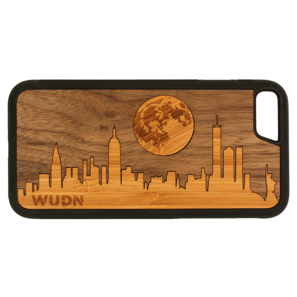 Slim Wooden Walnut/Bamboo Phone Case | New York Moon Traveler