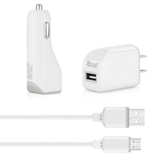 REIKO MICRO 1 AMP 3-IN-1 CAR CHARGER WALL ADAPTER WITH USB CABLE IN WHITE