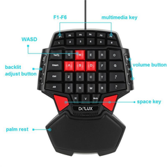 One Hand Single Wired USB Gaming Mini Keyboard