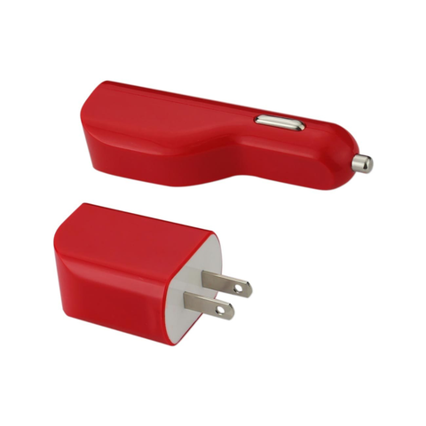 REIKO MICRO 1 AMP 3-IN-1 CAR CHARGER WALL ADAPTER WITH USB CABLE IN RED