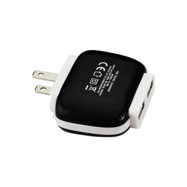 REIKO 2 AMP DUAL PORT WALL FOLDABLE USB TRAVEL ADAPTER CHARGER IN BLACK