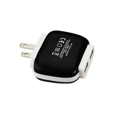 REIKO 2 AMP DUAL PORT WALL FOLDABLE USB TRAVEL ADAPTER CHARGER IN BLACK