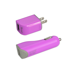 REIKO IPHONE SE/ 5S/ 5 1 AMP 3-IN-1 CAR CHARGER WALL ADAPTER WITH CABLE IN PURPLE