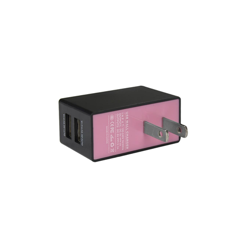 REIKO 2 AMP DUAL PORT WALL USB TRAVEL ADAPTER CHARGER IN PINK BLACK