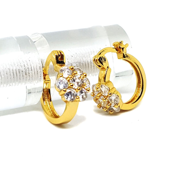 (1-2632-A-h5) Gold Overlay CZ Flower Hoops, 16mm.