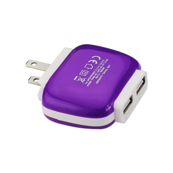 REIKO 2 AMP DUAL PORT WALL FOLDABLE USB TRAVEL ADAPTER CHARGER IN PURPLE