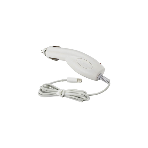 REIKO IPHONE 5/ SE CAR CHARGER WITH BUILT IN USB CABLE IN WHITE