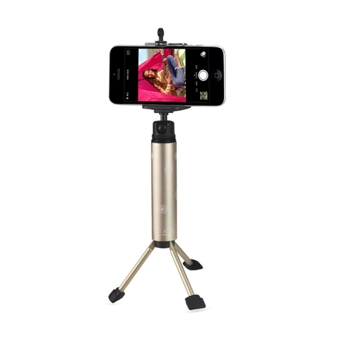 REIKO SELFIE MONOPOD STICK UNIVERSAL TRIPOD MINI PHONE HOLDER IN GOLD