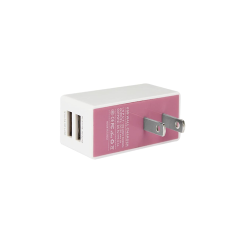 REIKO 2 AMP DUAL PORT WALL USB TRAVEL ADAPTER CHARGER IN PINK WHITE