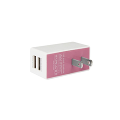 REIKO 2 AMP DUAL PORT WALL USB TRAVEL ADAPTER CHARGER IN PINK WHITE