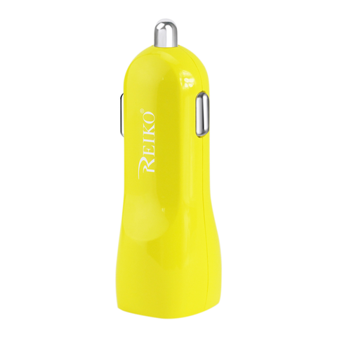 REIKO MICRO USB 2 AMP DUAL USB PORTS CAR CHARGER IN YELLOW