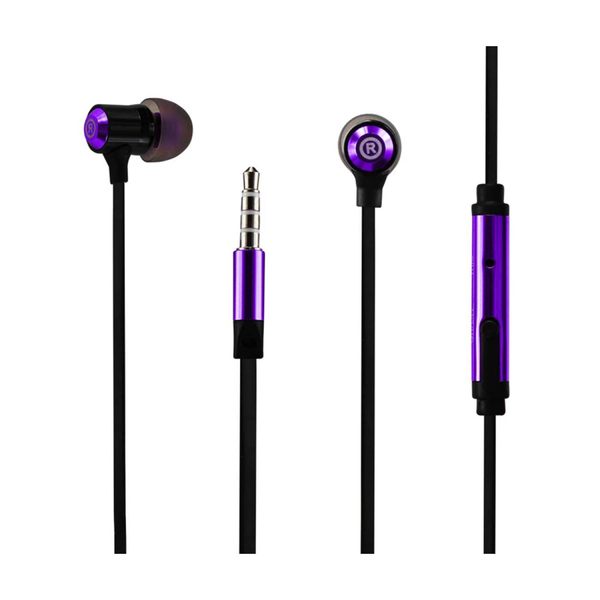 REIKO BASS IN EAR HEADPHONES WITH MIC IN PURPLE