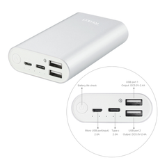 REIKO 2A5V 6800MAH UNIVERSAL POWER BANK WITH MICRO CABLE AND DURAL OUTPUT PORT IN SILVER