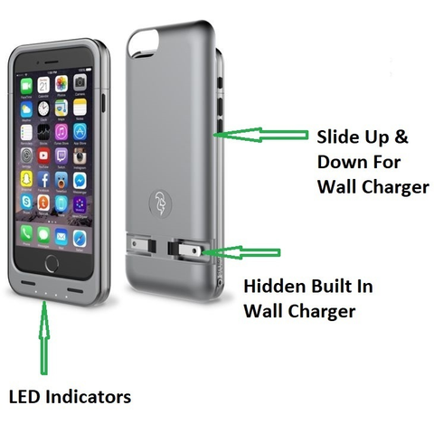 Squirl Protective Case Battery Bank with Built-in Wall Charger for iPhone 6 6s. Space Gray