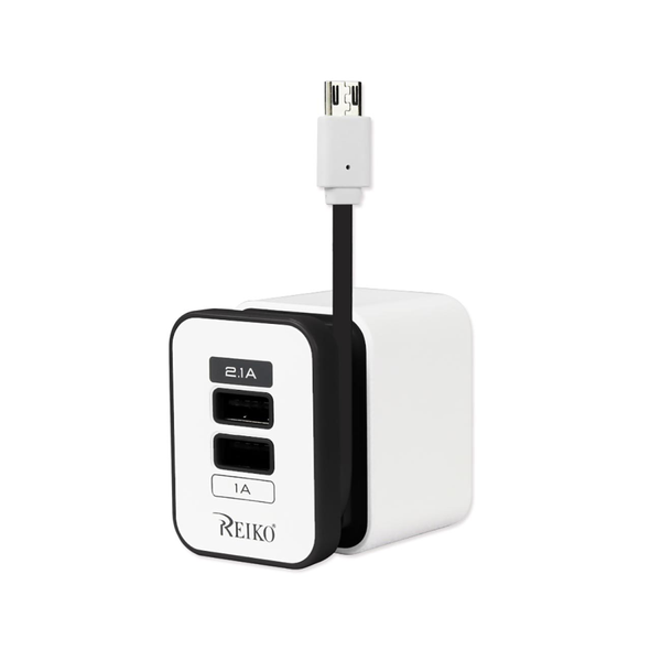 REIKO 2 AMP DUAL PORT PORTABLE TRAVEL ADAPTER CHARGER IN BLACK