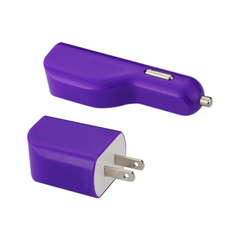 REIKO MICRO 1 AMP 3-IN-1 CAR CHARGER WALL ADAPTER WITH USB CABLE IN PURPLE