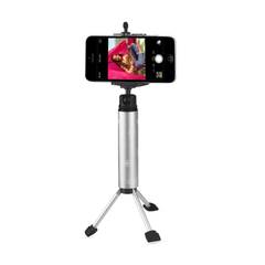 REIKO SELFIE MONOPOD STICK UNIVERSAL TRIPOD MINI PHONE HOLDER IN SILVER