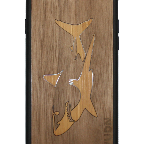 Slim Wooden Phone Case | Great White Shark in Bamboo / Walnut